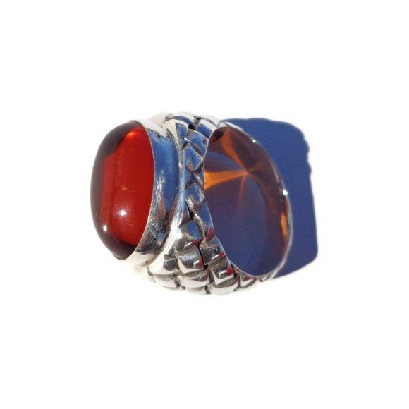 Baltic Amber Silver Ring, 100% Natural Cognac Amber 925 Silver Ring, Size 9 US - Picture 4 of 12